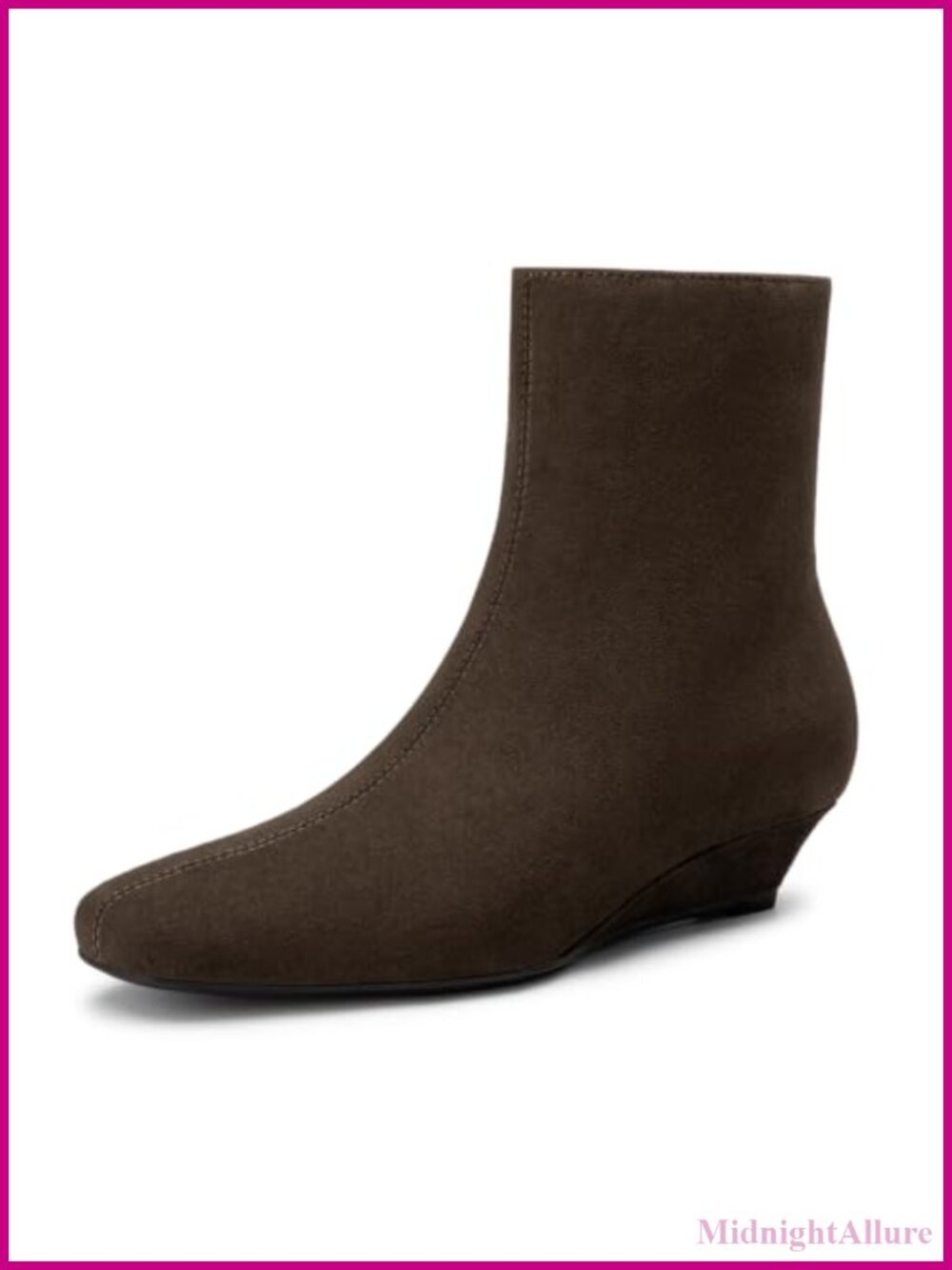 Women's Square Toe Wedge Ankle Boots Side Zipper